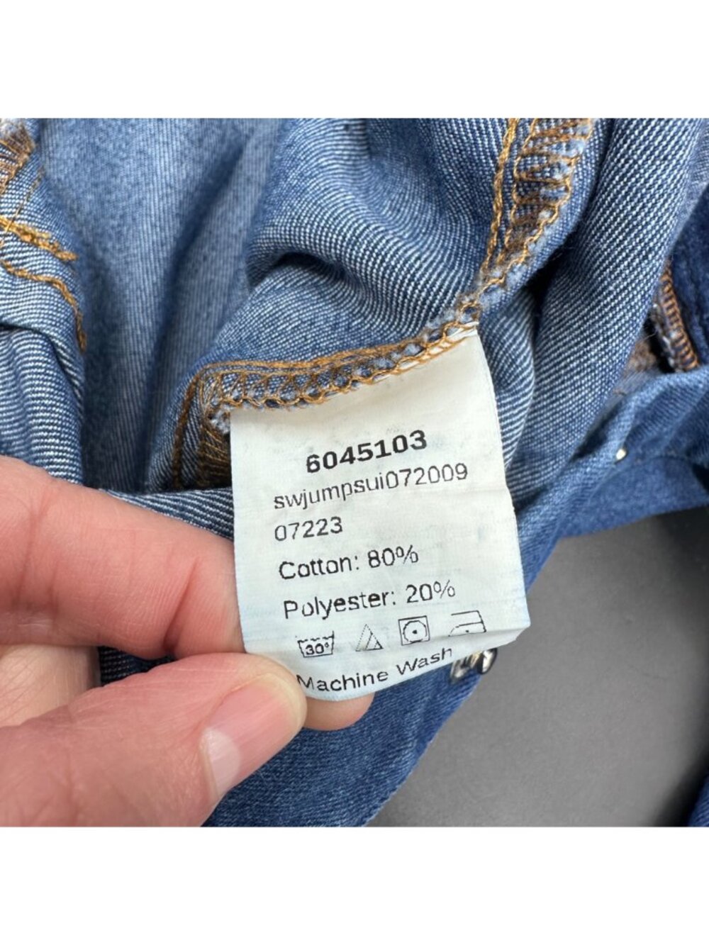 Denim Jumpsuit Puff Long Sleeve Snap Front Blue Jean Romper Pantsuit READ - Picture 4 of 9